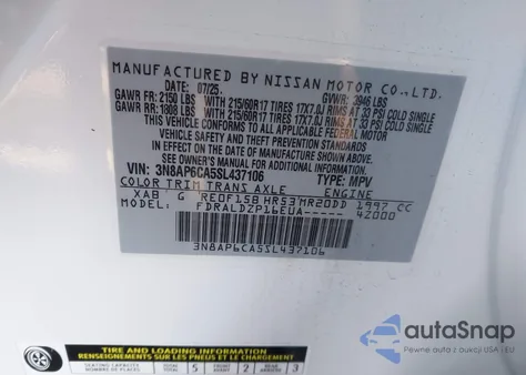 2025 Nissan Kicks Sv Fwd z USA, uszkodzony, nr VIN 3N8AP6CA5SL437106